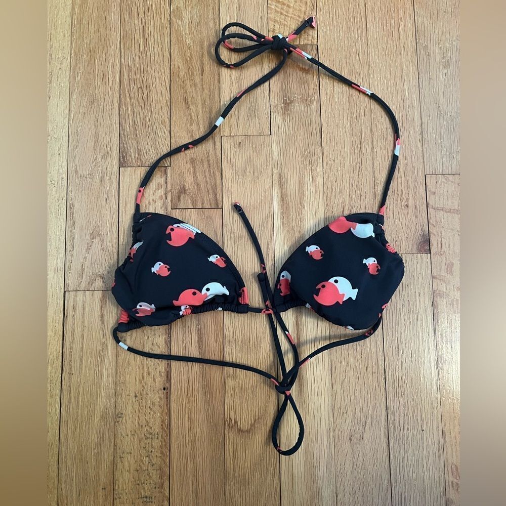 Black and Red Fish Print Bikini Top
